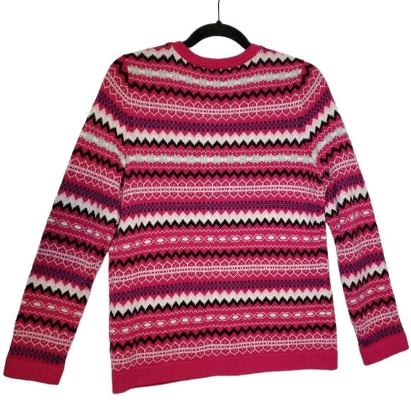 Talbots Fair Isle Lambswool Blend Cardigan Sweater Women Sz MP Pink Button Front - Picture 6 of 9